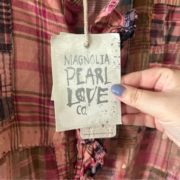 NWT Magnolia Pearl Mads Top Plaid Bleach Patchwork Free People - Picture 8 of 14